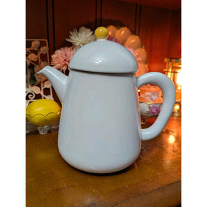 IKEA Sweden Dinera White Coffee Tea Pot 8.5" Yellow Top Modern Minimalist